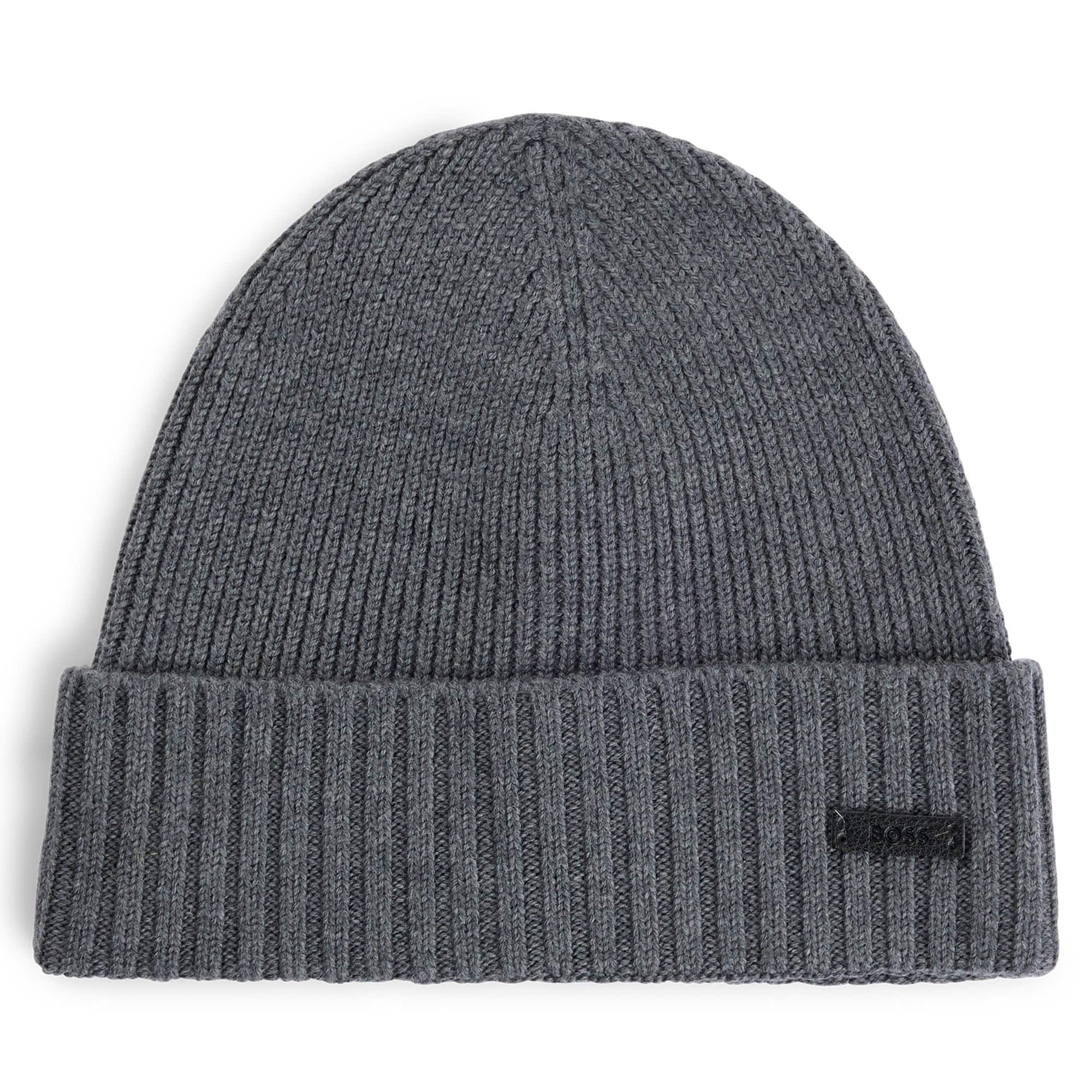 BOSS FATI RIBBED VIRGIN WOOL BEANIE HAT