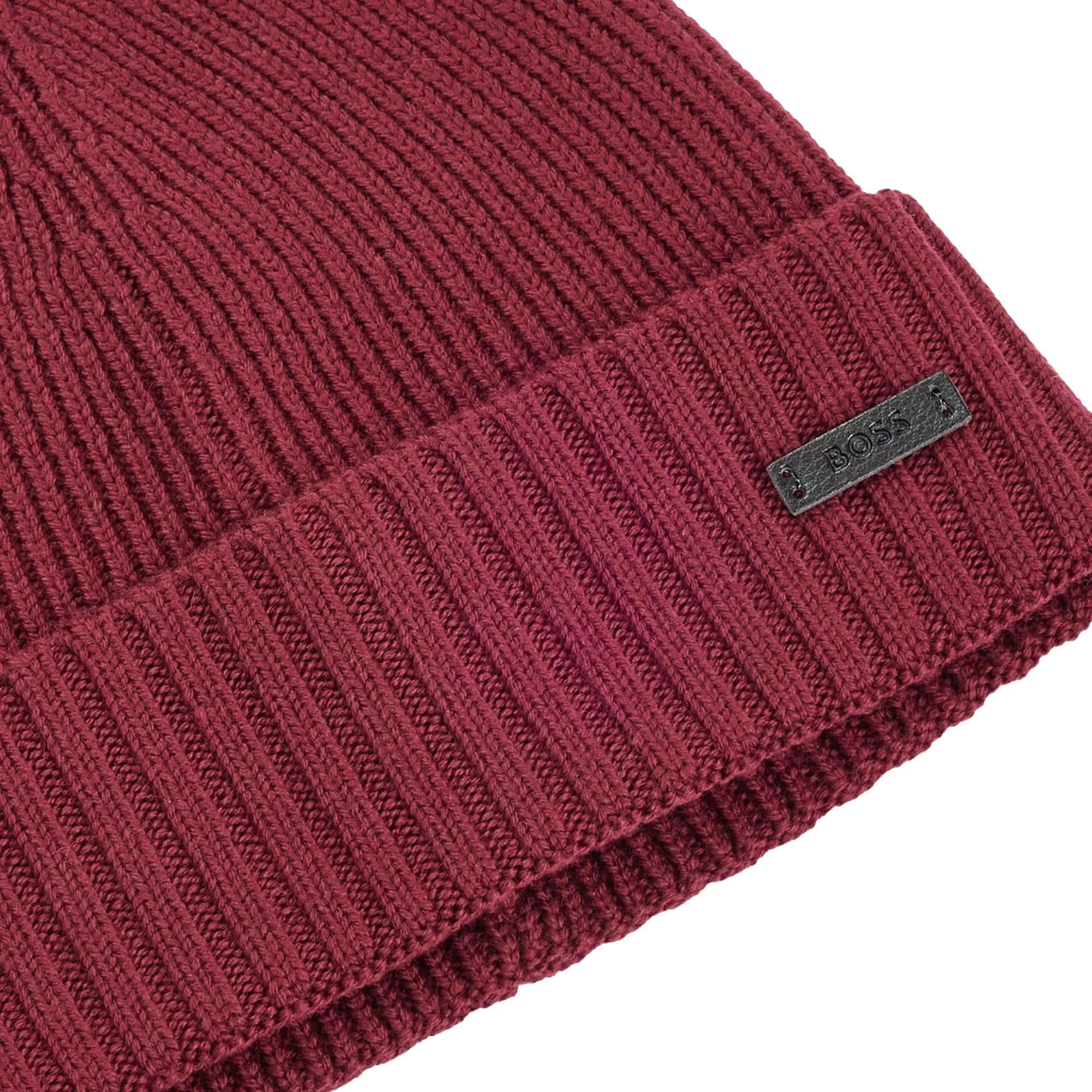 BOSS FATI RIBBED VIRGIN WOOL BEANIE HAT
