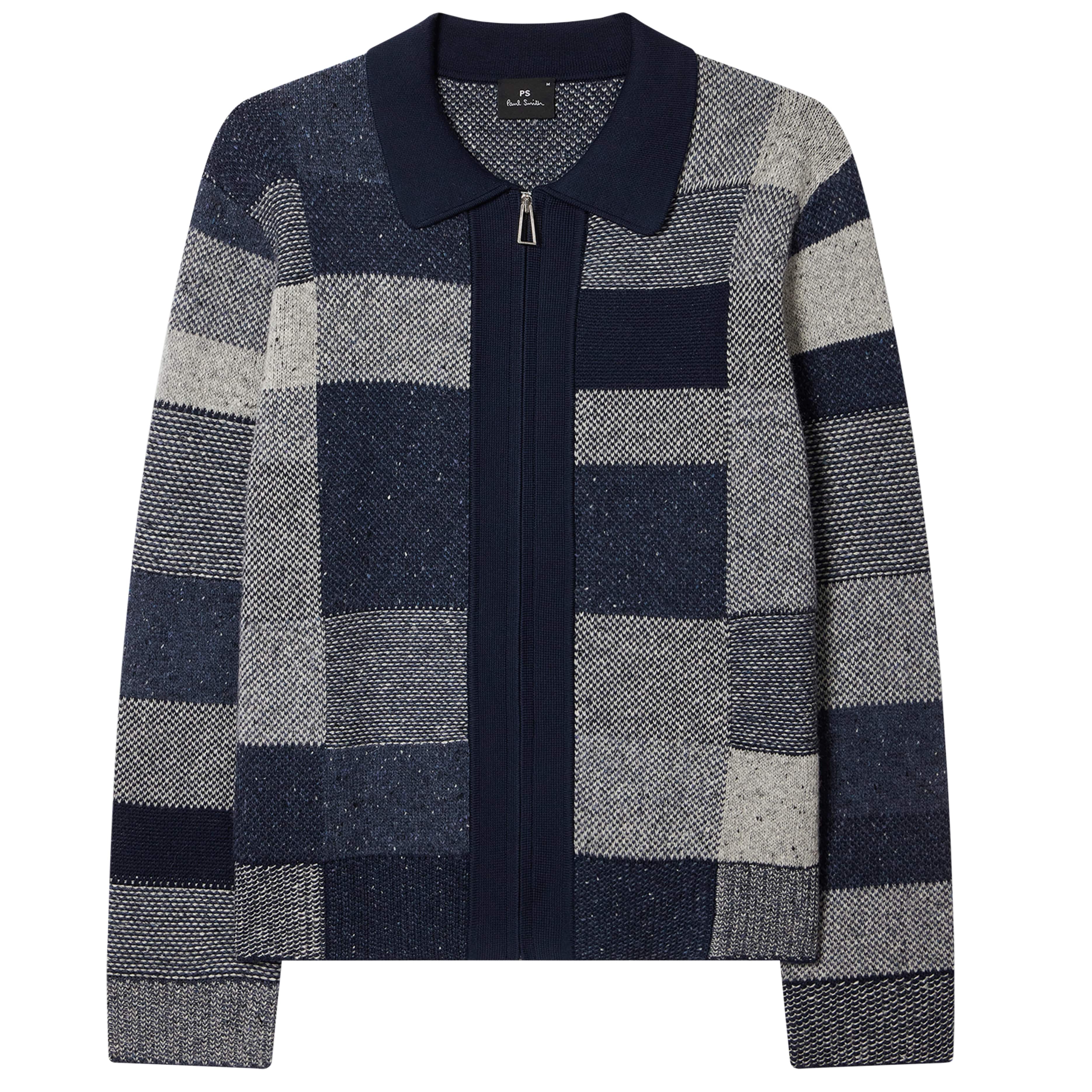 PAUL SMITH PATCHWORK ZIP-THROUGH KNIT CARDIGAN