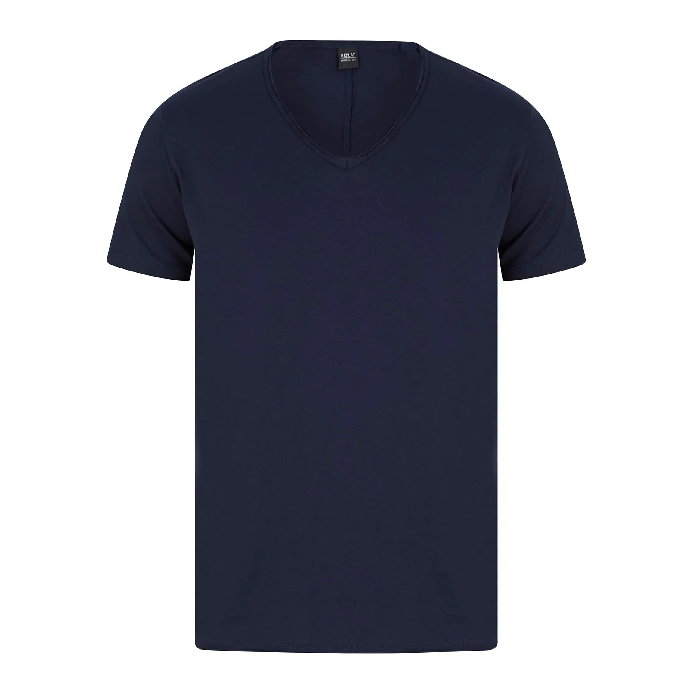 REPLAY RAW CUT V-NECK COTTON T-SHIRT M3591.000.2660 - Navy (576)