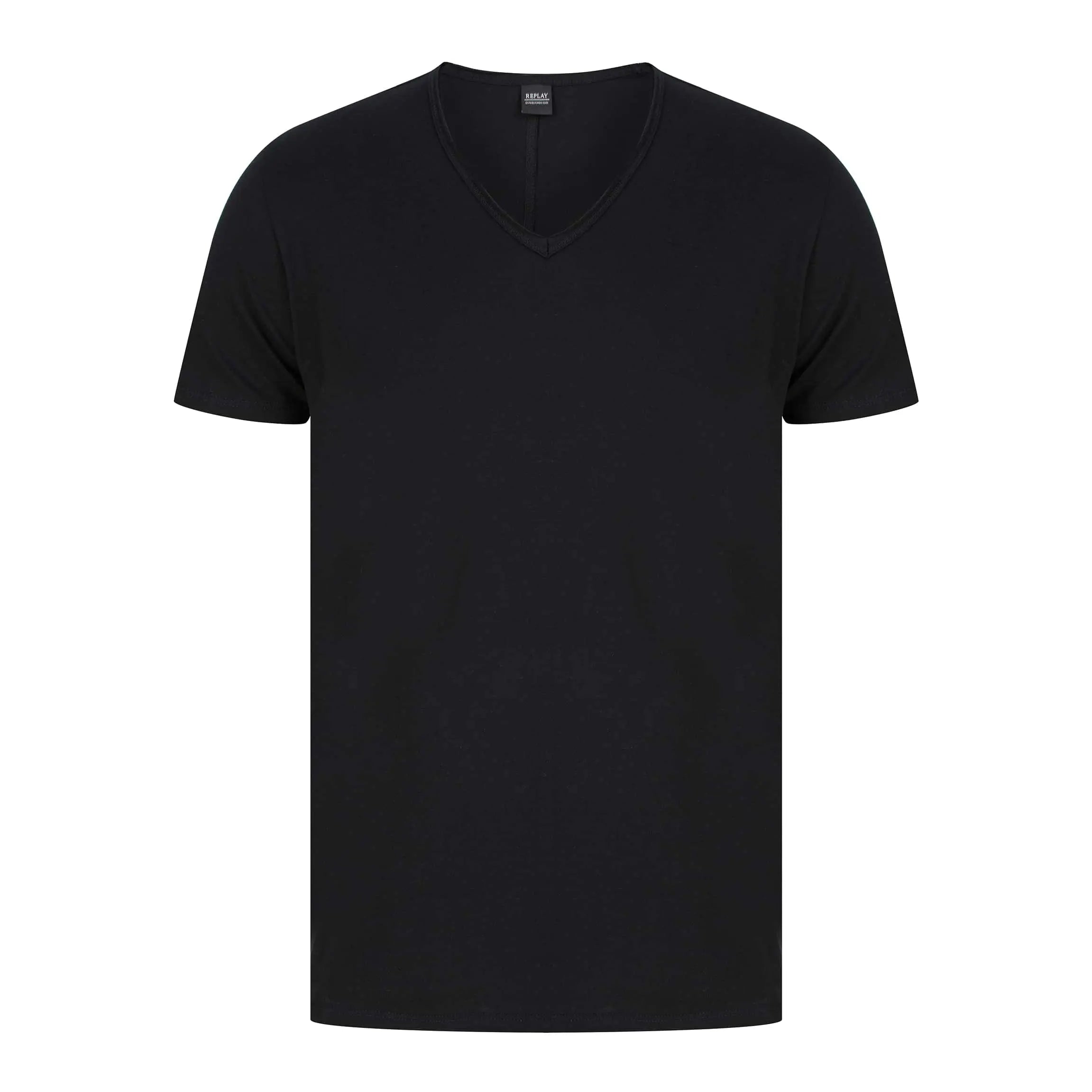 REPLAY RAW CUT V-NECK COTTON T-SHIRT M3591.000.2660 - Black (098)