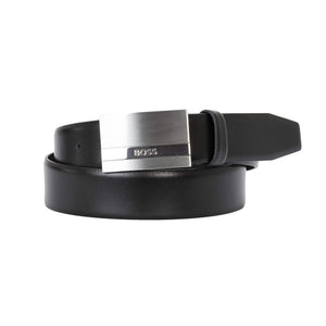 BOSS BAXTON ENGRAVED PLAQUE BUCKLE ITALIAN LEATHER BELT