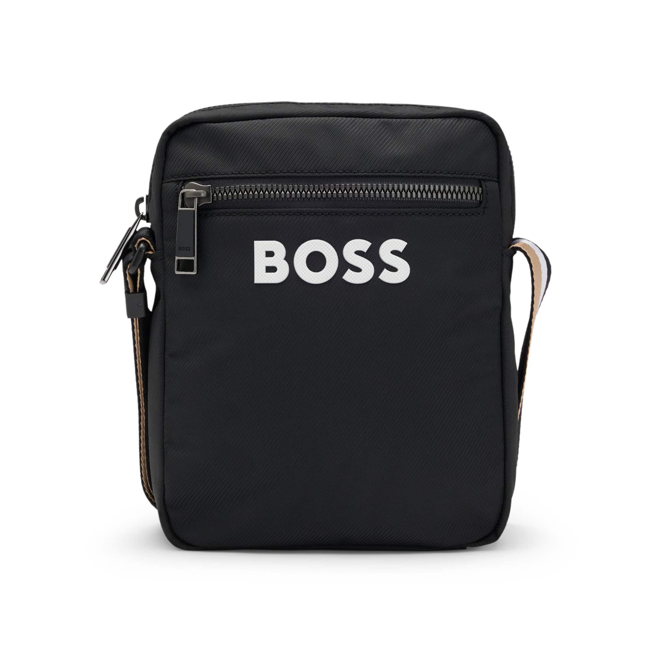 BOSS CATCH 3.0 SIGNATURE-STRIPE STRAP CROSS-BODY BAG