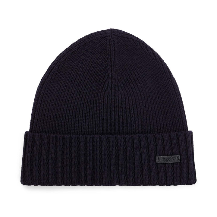 BOSS FATI RIBBED BEANIE HAT IN RESPONSIBLE VIRGIN WOOL