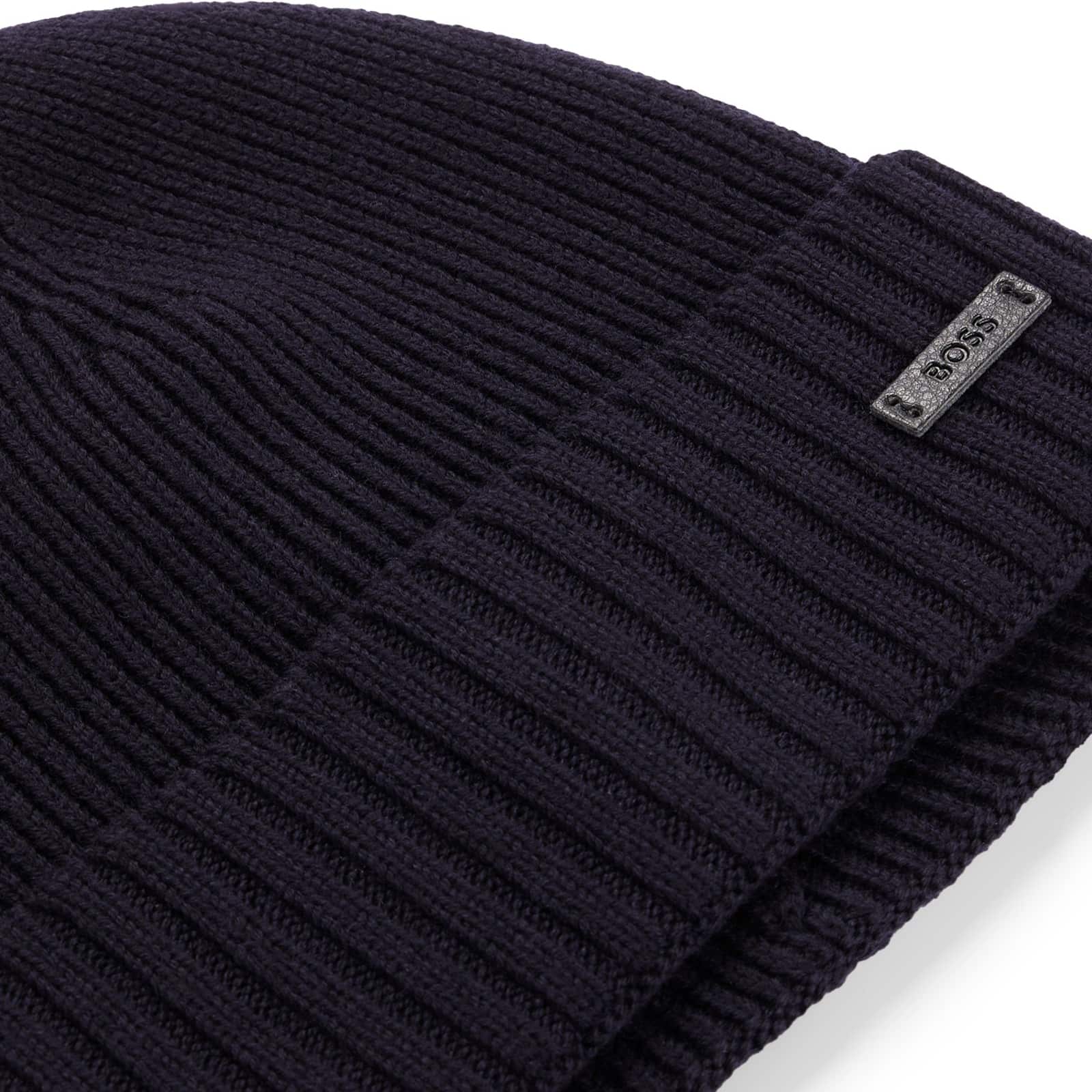 BOSS FATI RIBBED BEANIE HAT IN RESPONSIBLE VIRGIN WOOL