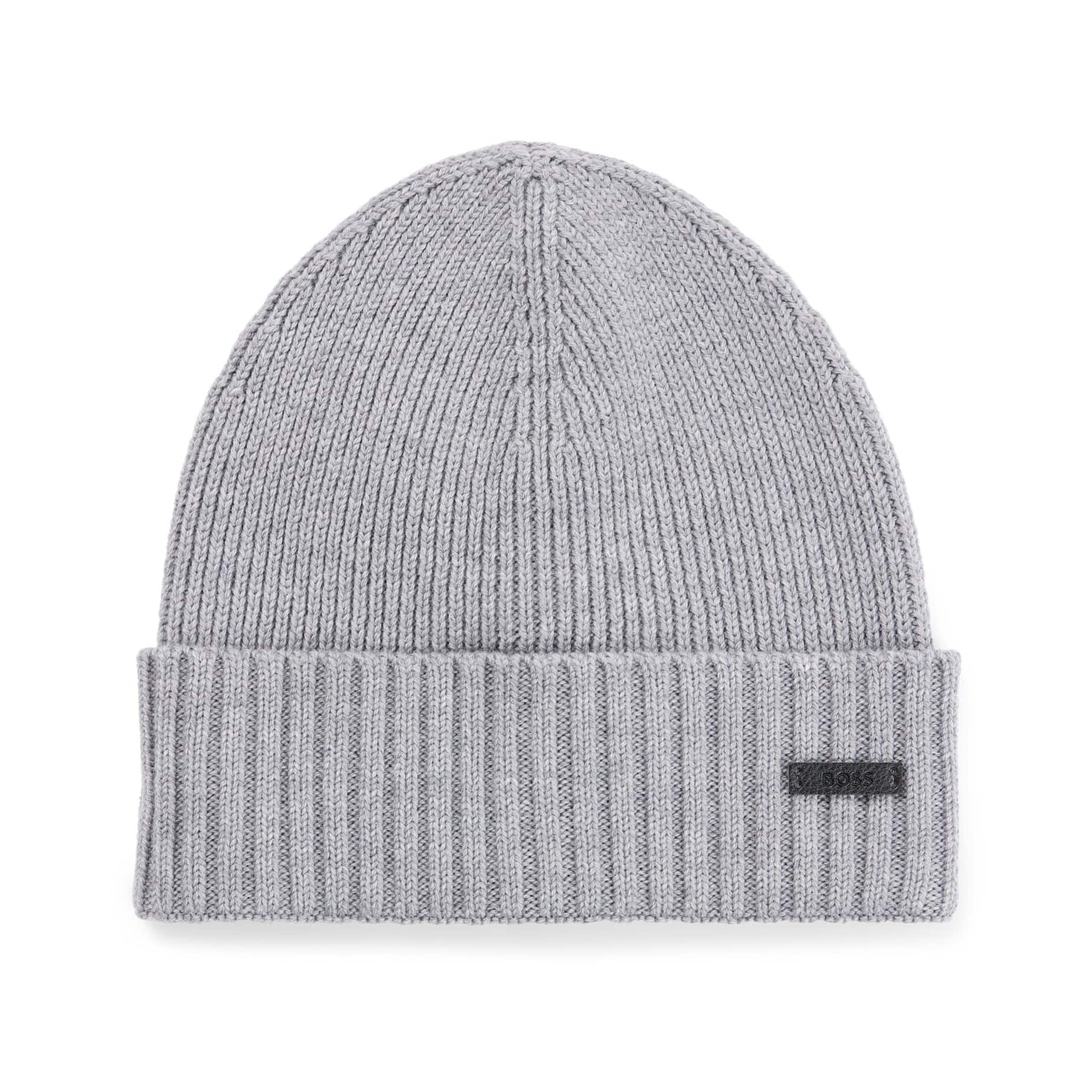 BOSS FATI RIBBED BEANIE HAT IN RESPONSIBLE VIRGIN WOOL