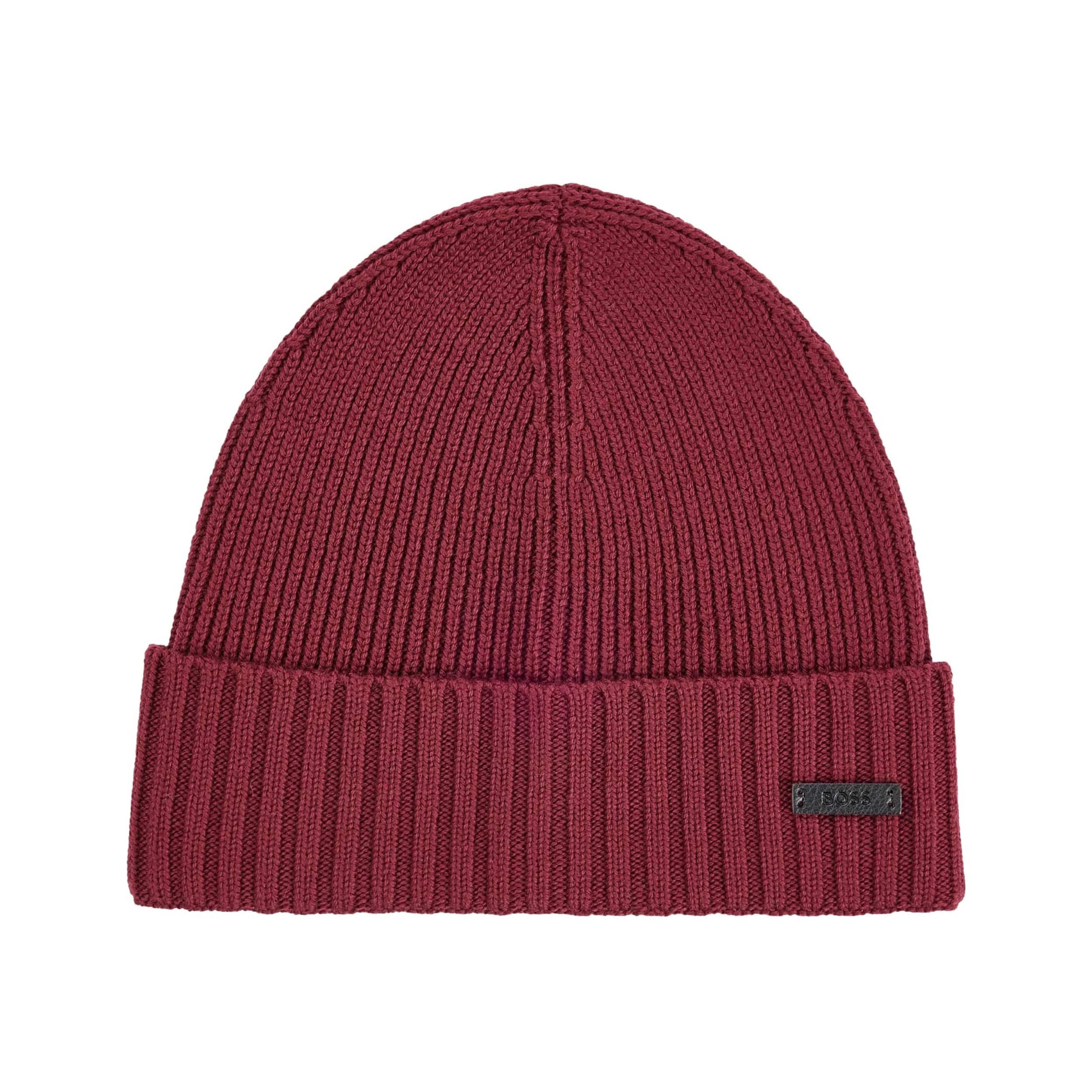 BOSS FATI RIBBED VIRGIN WOOL BEANIE HAT