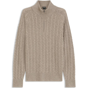 BOSS H-FURORE CABLE KNIT ZIP NECK JUMPER