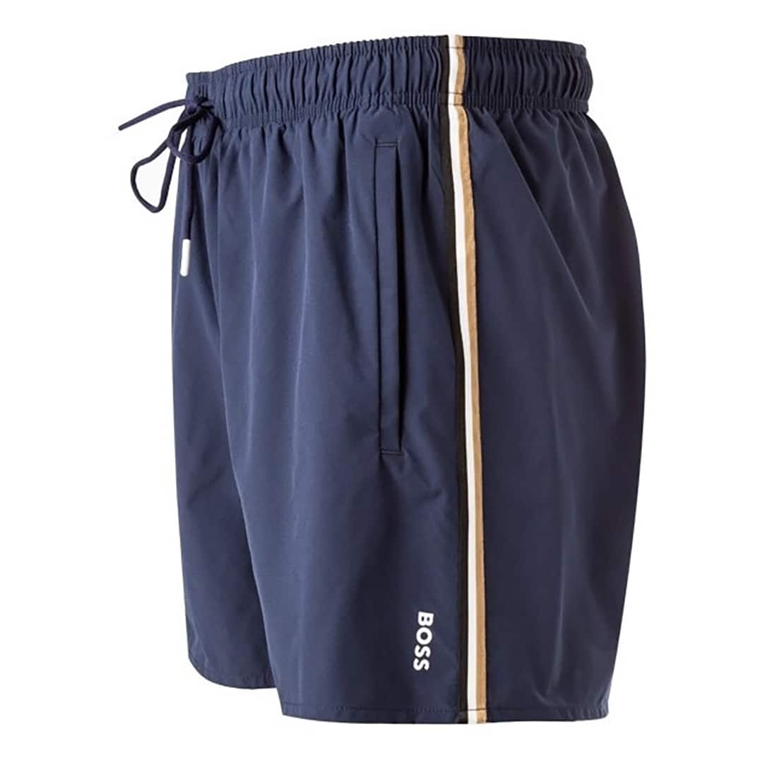 BOSS ICONIC SIGNATURE STRIPE AND LOGO SWIM SHORTS