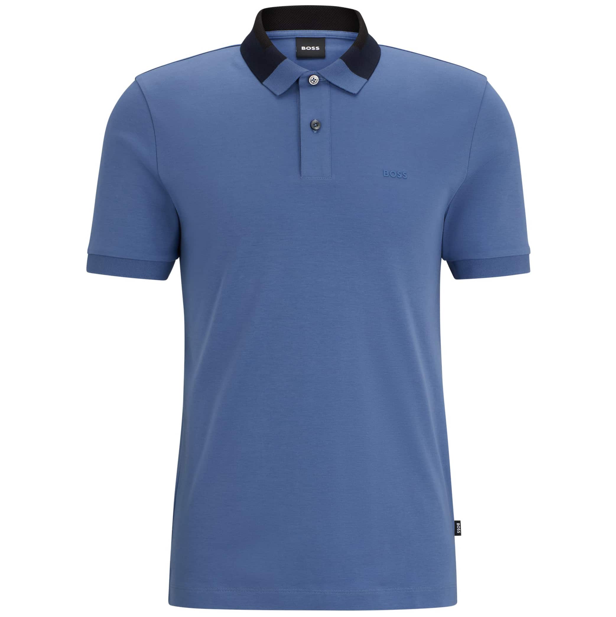 BOSS INTERLOCK-COTTON COLOUR-BLOCKED COLLAR SLIM-FIT POLO SHIRT