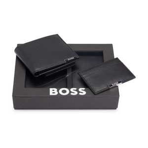 BOSS LOGO-PLATE LEATHER WALLET & CARD HOLDER GIFT SET