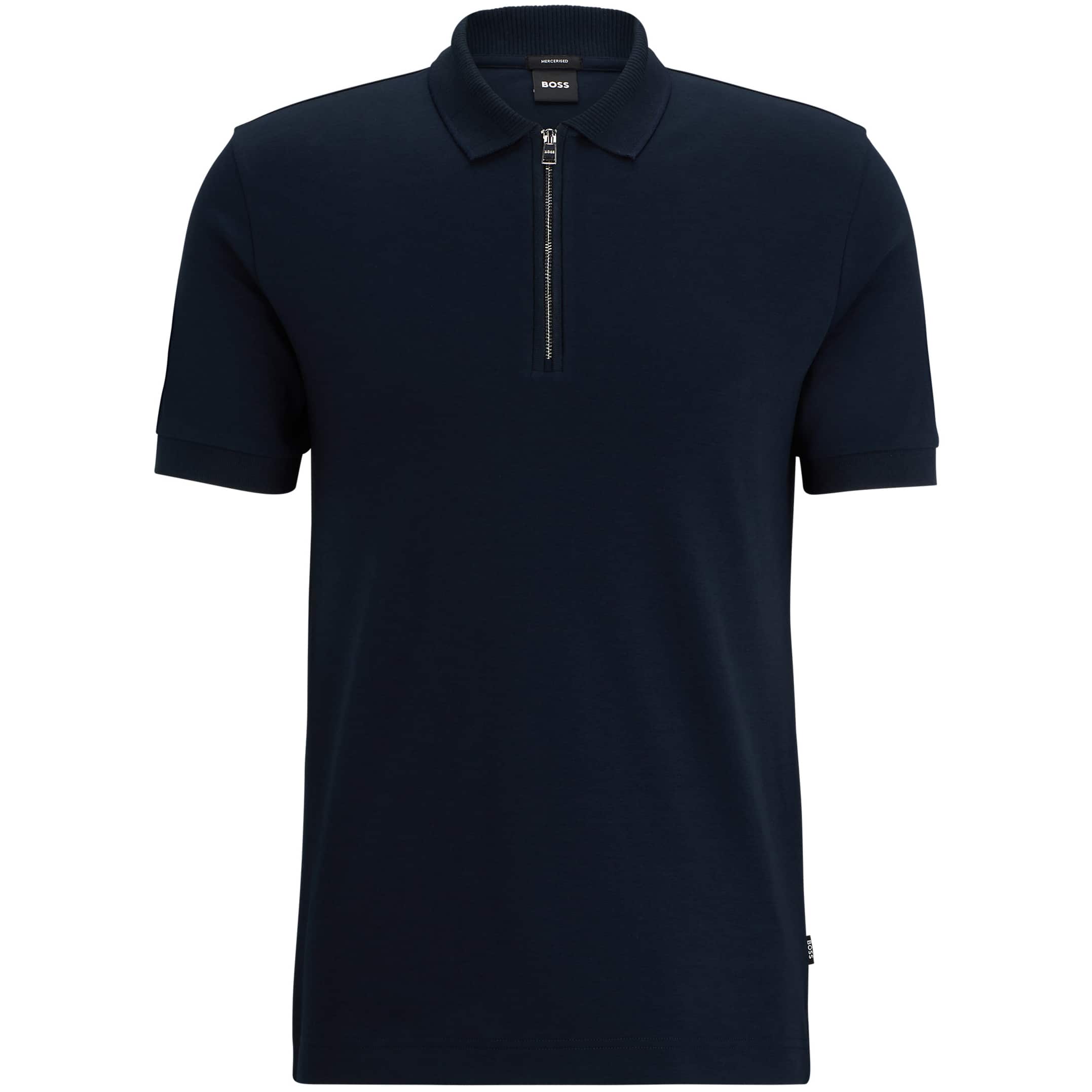 BOSS POLSTON 11 ZIP NECK MERCERISED-COTTON POLO SHIRT