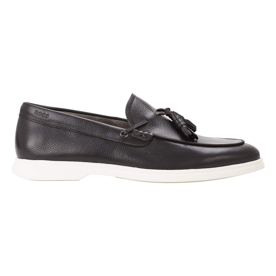 BOSS SIENNE LEATHER SLIP-ON TASSEL TRIM LOAFERS