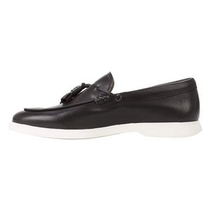 BOSS SIENNE LEATHER SLIP-ON TASSEL TRIM LOAFERS