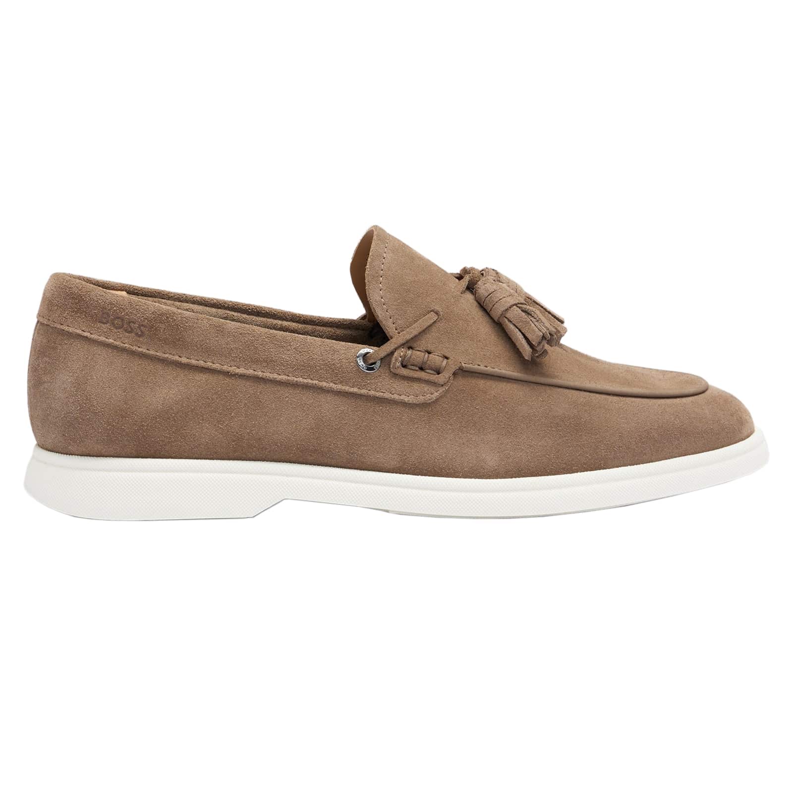 BOSS SIENNE SUEDE SLIP-ON TASSEL TRIM LOAFERS