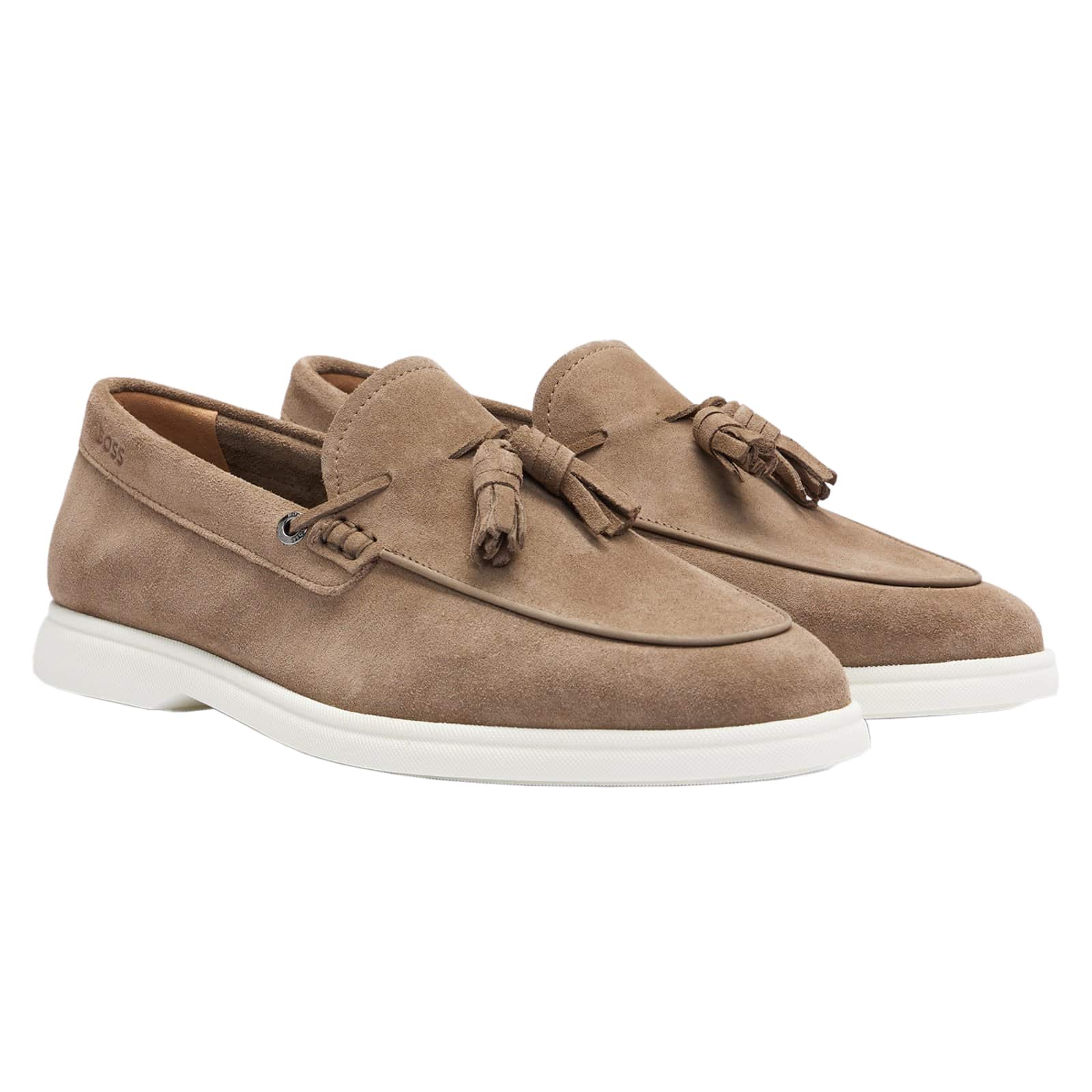 BOSS SIENNE SUEDE SLIP-ON TASSEL TRIM LOAFERS