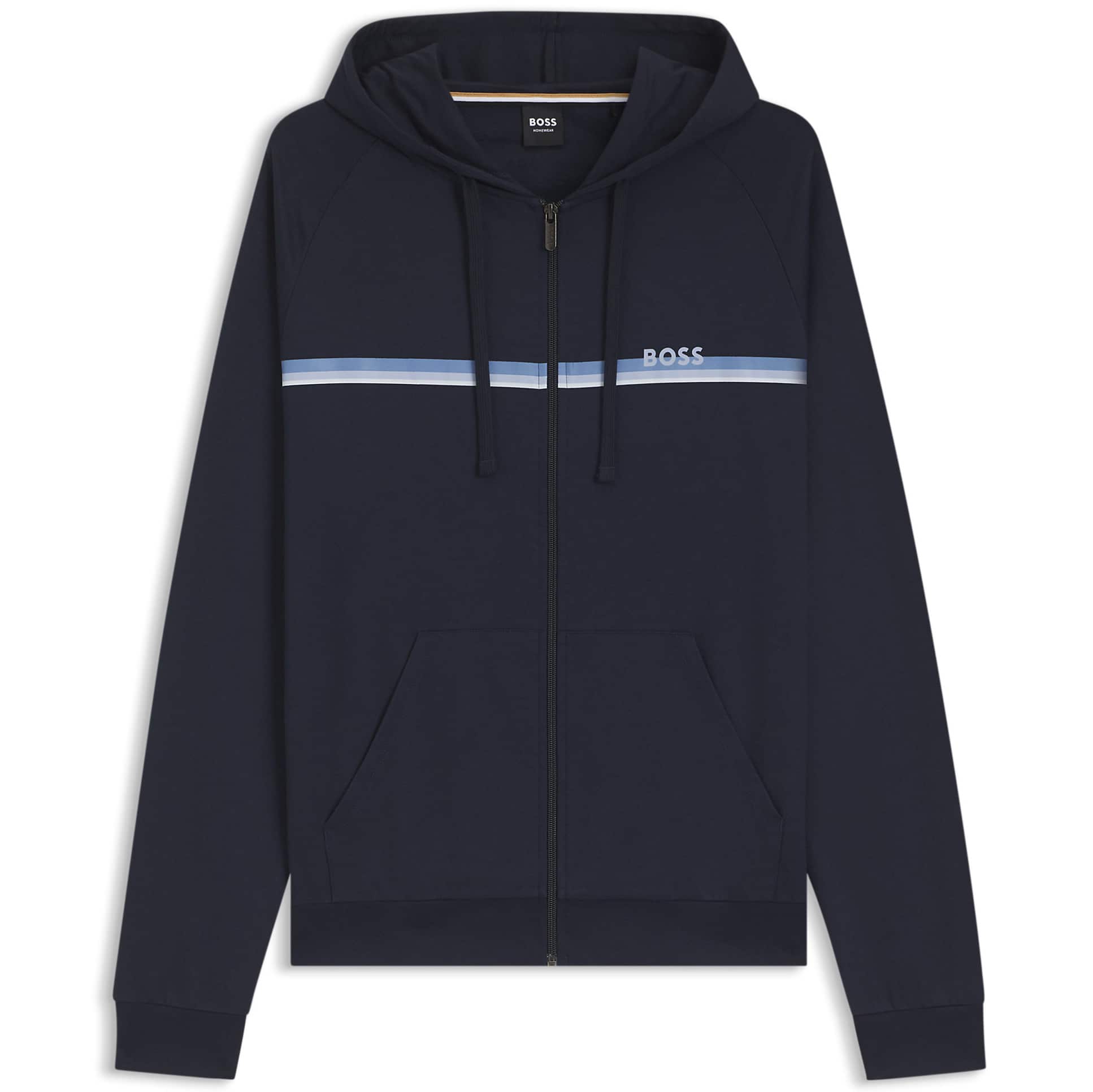 BOSS STRIPE LOGO COTTON-TERRY ZIP-UP HOODIE