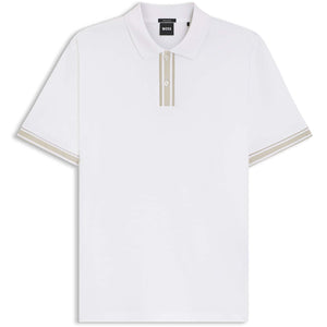 BOSS STRIPED TRIM MERCERISED-COTTON POLO SHIRT
