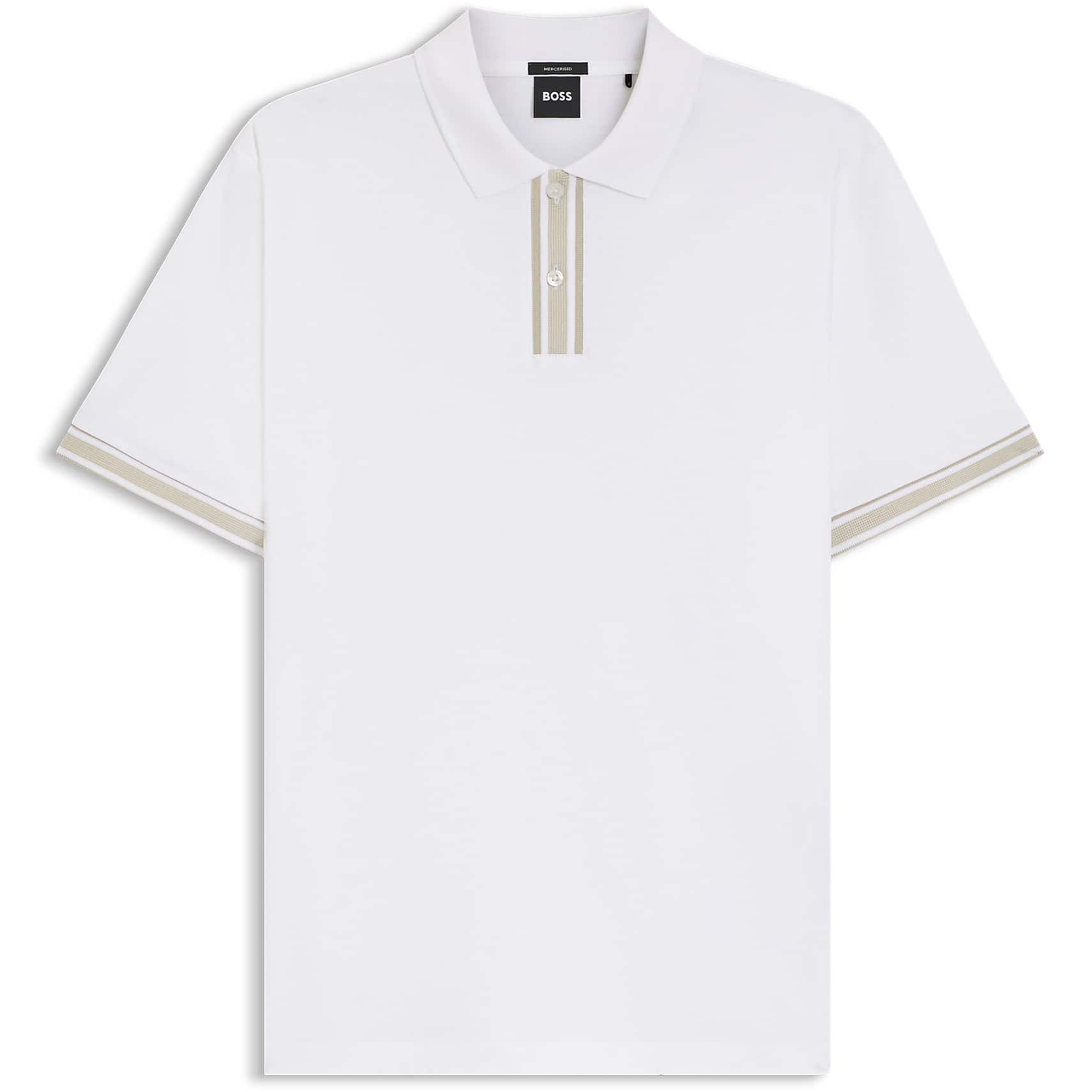 BOSS STRIPED TRIM MERCERISED-COTTON POLO SHIRT