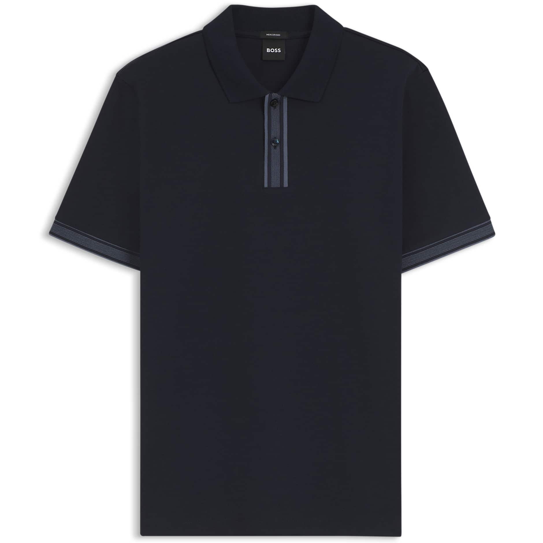 BOSS STRIPED TRIM MERCERISED-COTTON POLO SHIRT