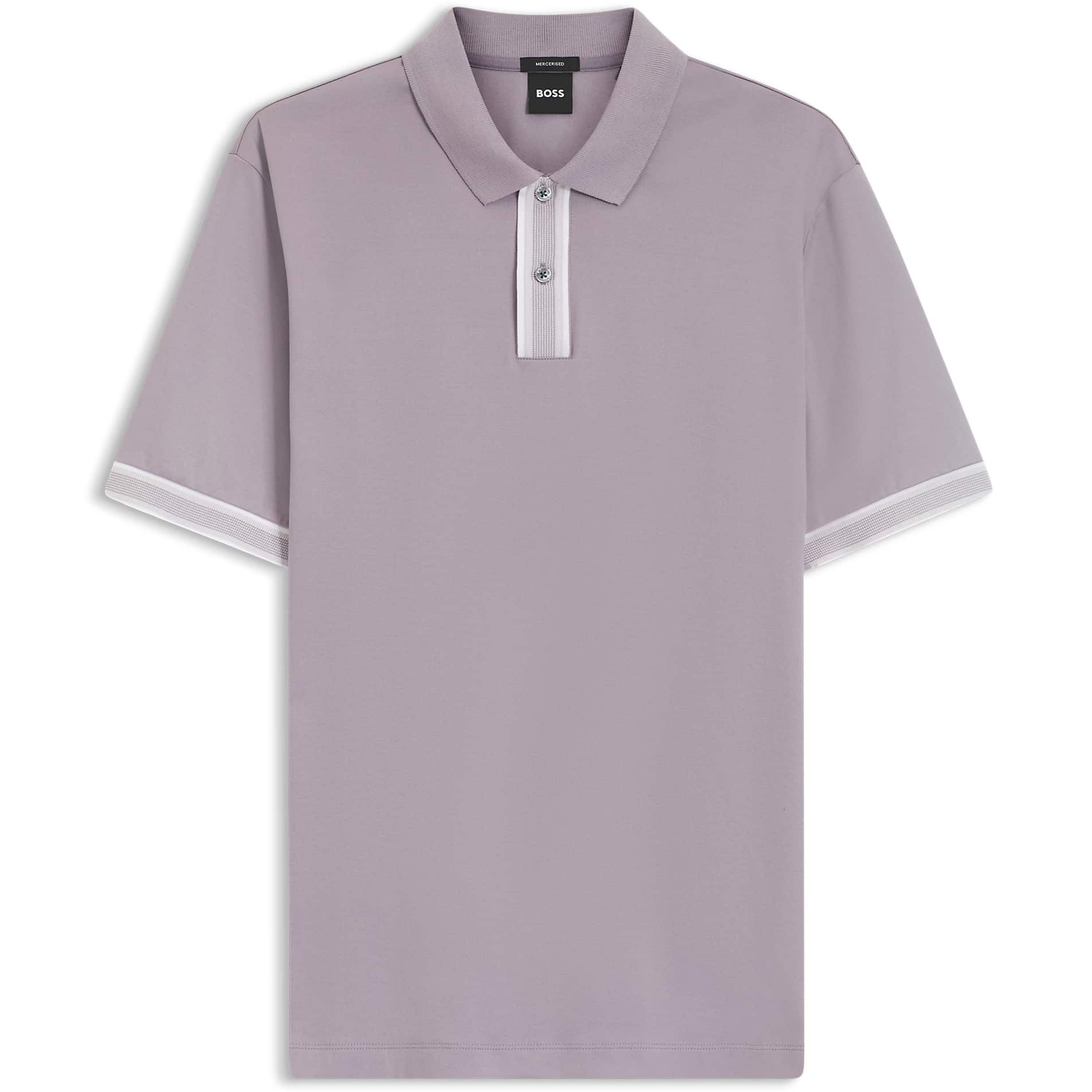 BOSS STRIPED TRIM MERCERISED-COTTON POLO SHIRT