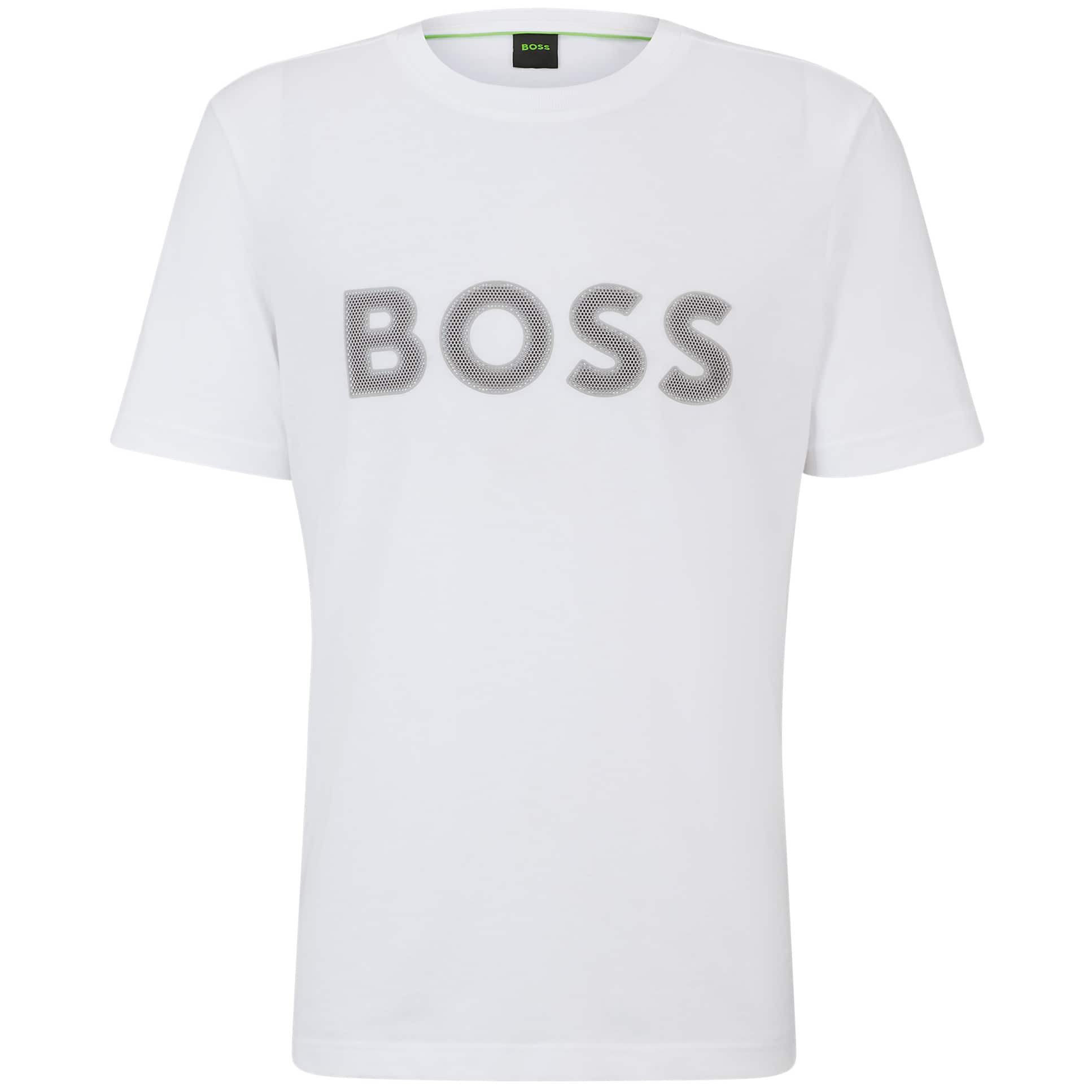 BOSS TEE 1 MESH LOGO COTTON-JERSEY T-SHIRT