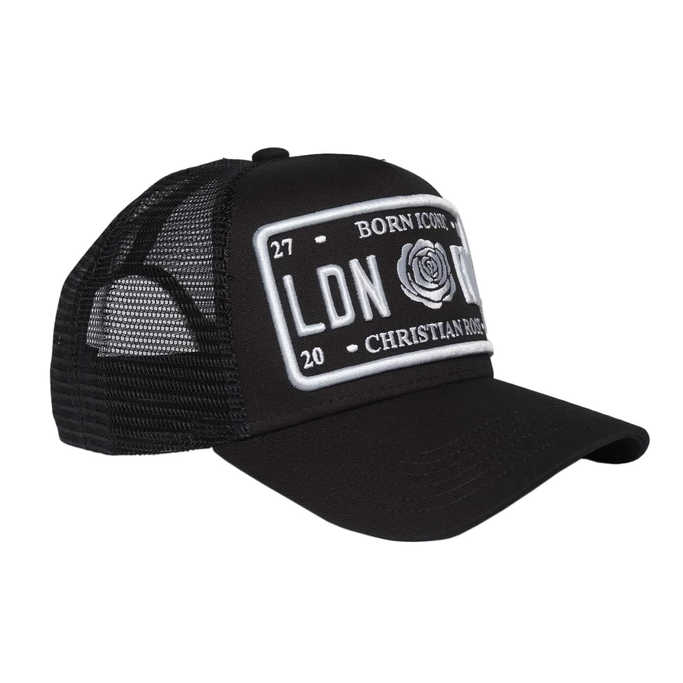 CHRISTIAN ROSE ICONIC PLATE TRUCKER CAP