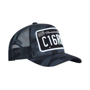 CHRISTIAN ROSE PRIVATE PLATE TRUCKER CAP