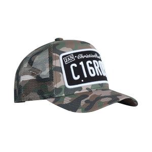 CHRISTIAN ROSE PRIVATE PLATE TRUCKER CAP