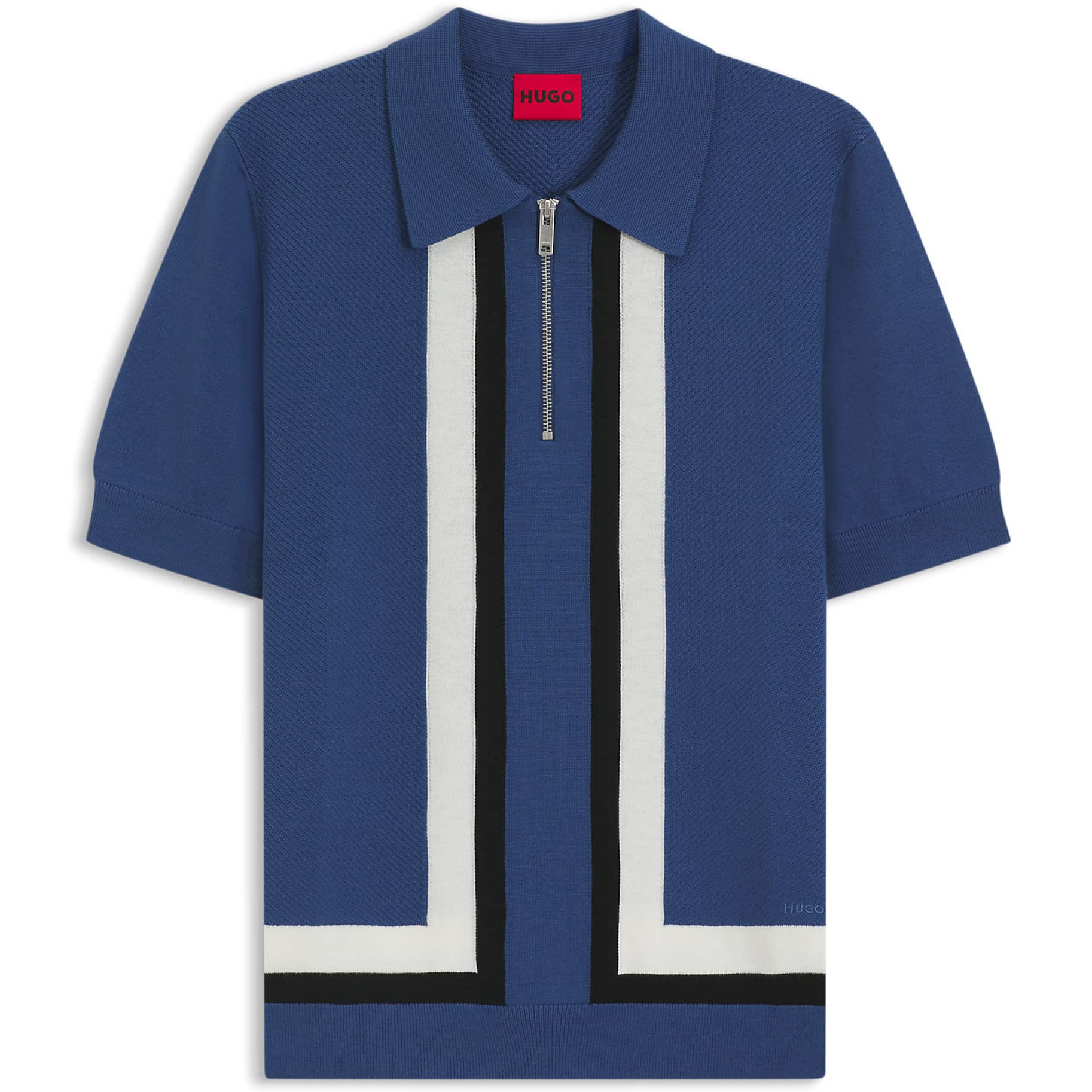 HUGO SHOLPONE ZIP-NECK STRIPE KNIT POLO