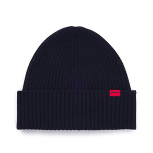 HUGO XOLA VIRGIN WOOL RIBBED BEANIE HAT