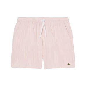 LACOSTE STRIPED TEXTURED MID LENGTH SWIM TRUNKS