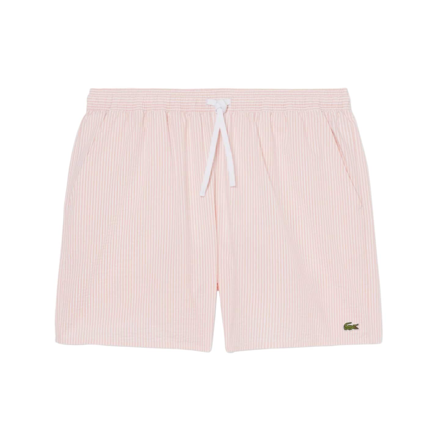 LACOSTE STRIPED TEXTURED MID LENGTH SWIM TRUNKS