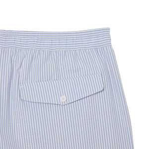 LACOSTE STRIPED TEXTURED MID LENGTH SWIM TRUNKS