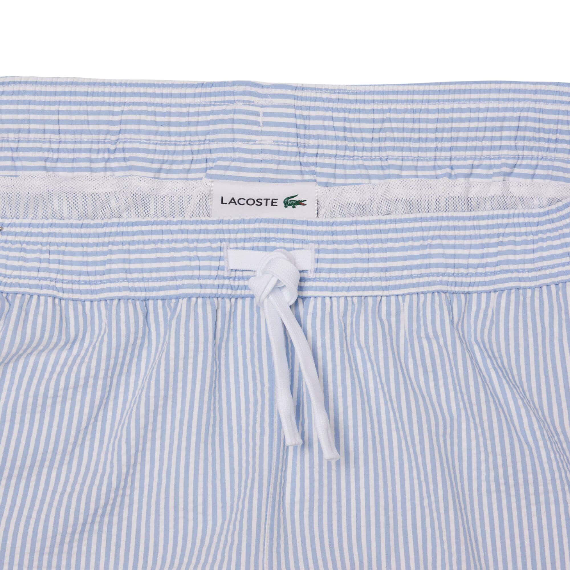 LACOSTE STRIPED TEXTURED MID LENGTH SWIM TRUNKS