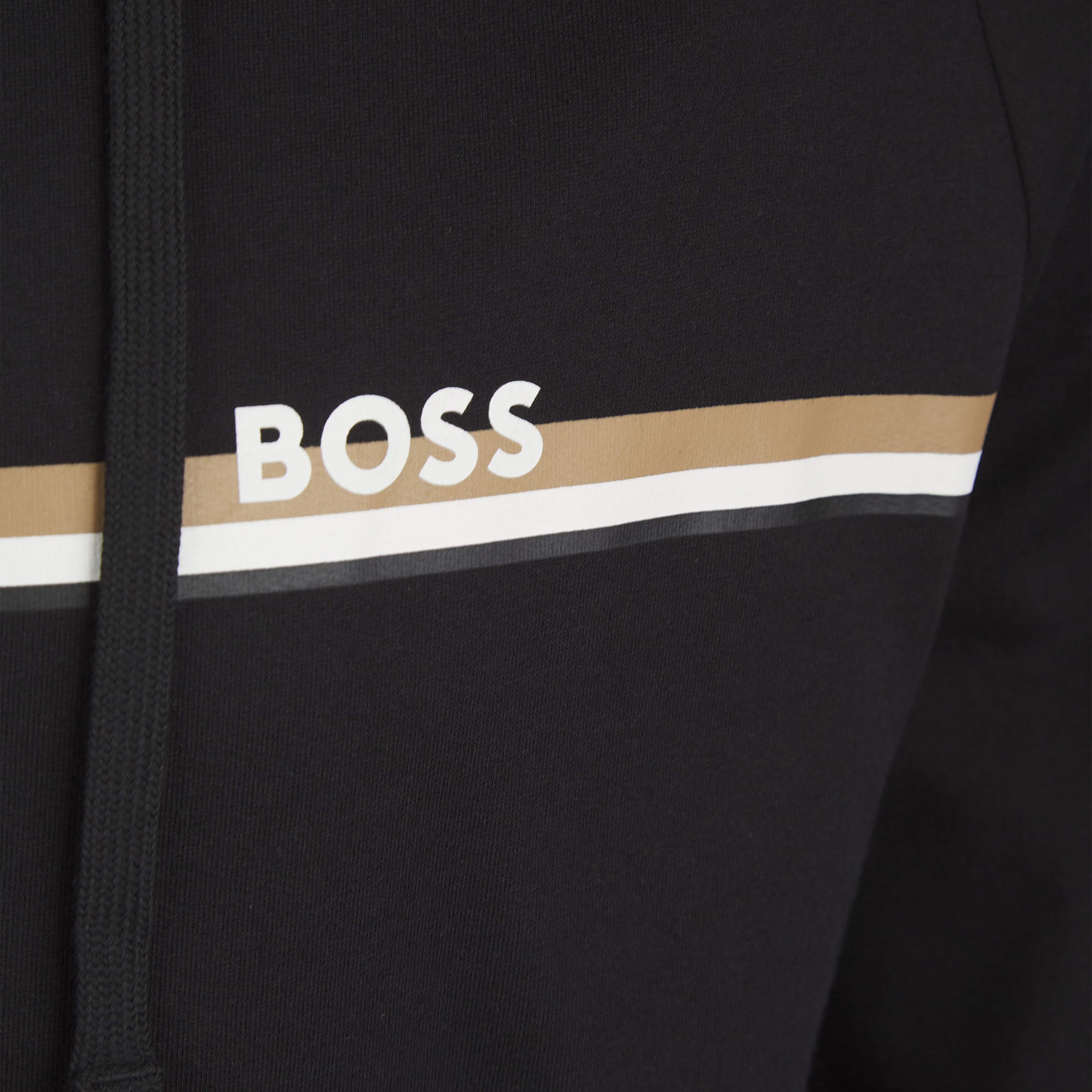 BOSS STRIPE LOGO COTTON-TERRY ZIP-UP HOODIE