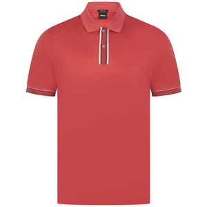 BOSS STRIPED TRIM MERCERISED-COTTON POLO SHIRT