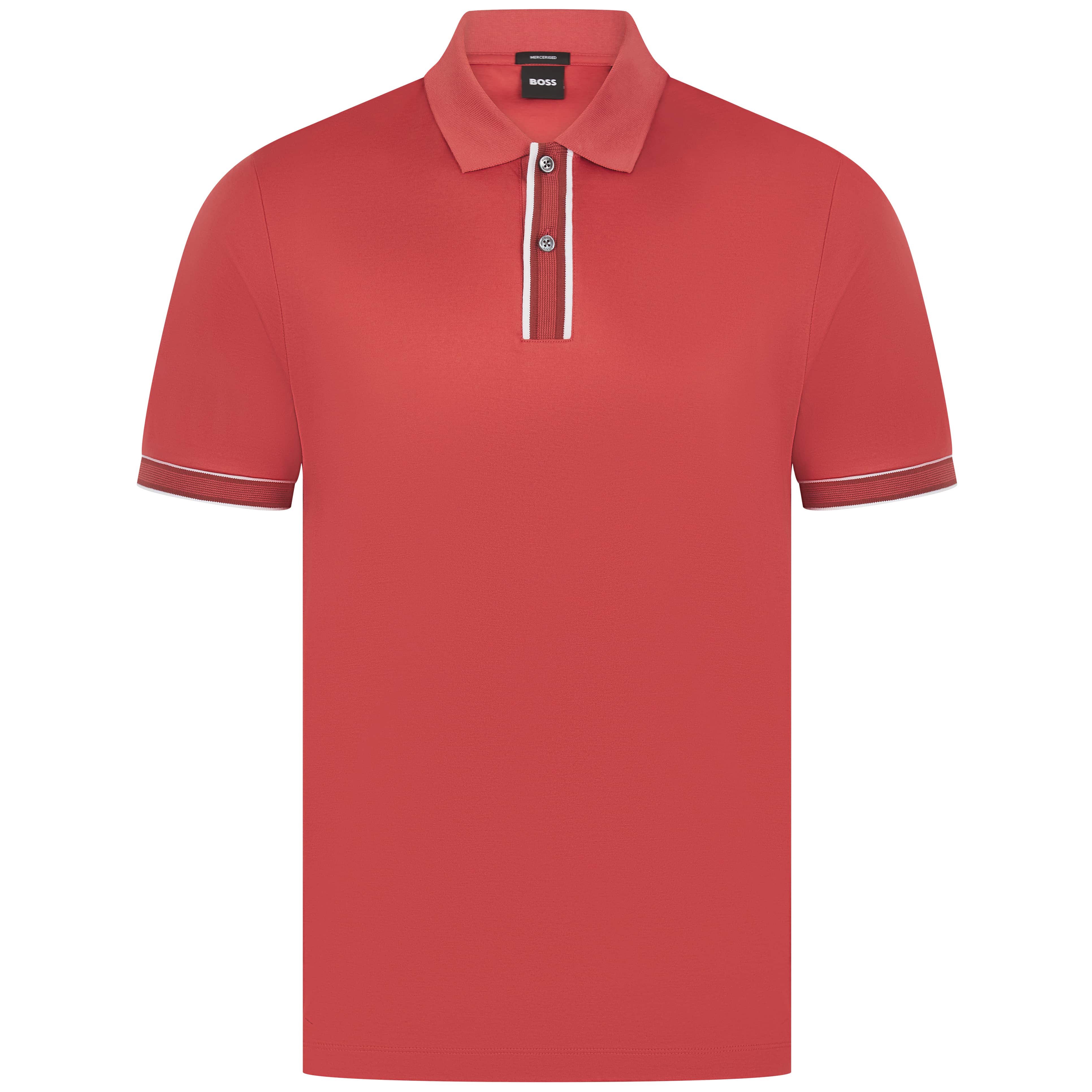 BOSS STRIPED TRIM MERCERISED-COTTON POLO SHIRT