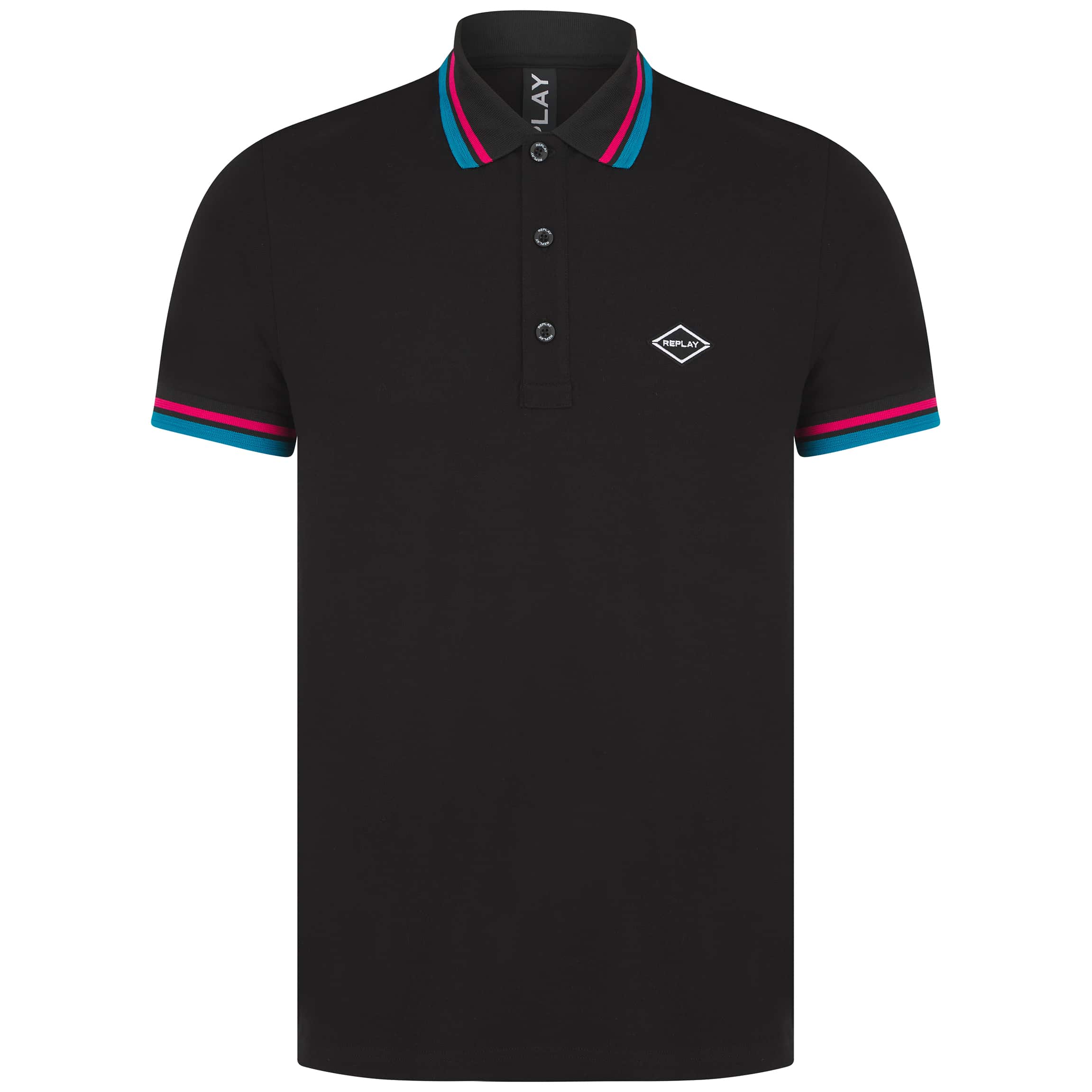 REPLAY CONTRAST COLLAR STRETCH PIQUÉ POLO SHIRT