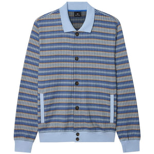 PAUL SMITH COTTON-BLEND TEXTURED STRIPE KNIT CARDIGAN