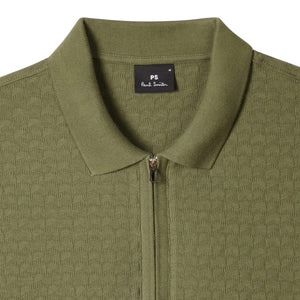 PAUL SMITH TEXTURED COTTON ZIP-NECK KNIT POLO
