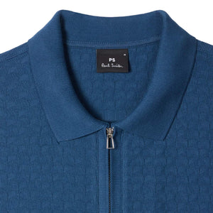 PAUL SMITH TEXTURED COTTON ZIP-NECK KNIT POLO