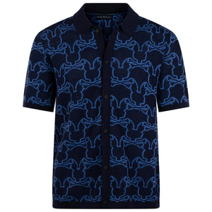 PSYCHO BUNNY KANE RELAXED FIT ALL OVER BUNNY KNIT SHIRT