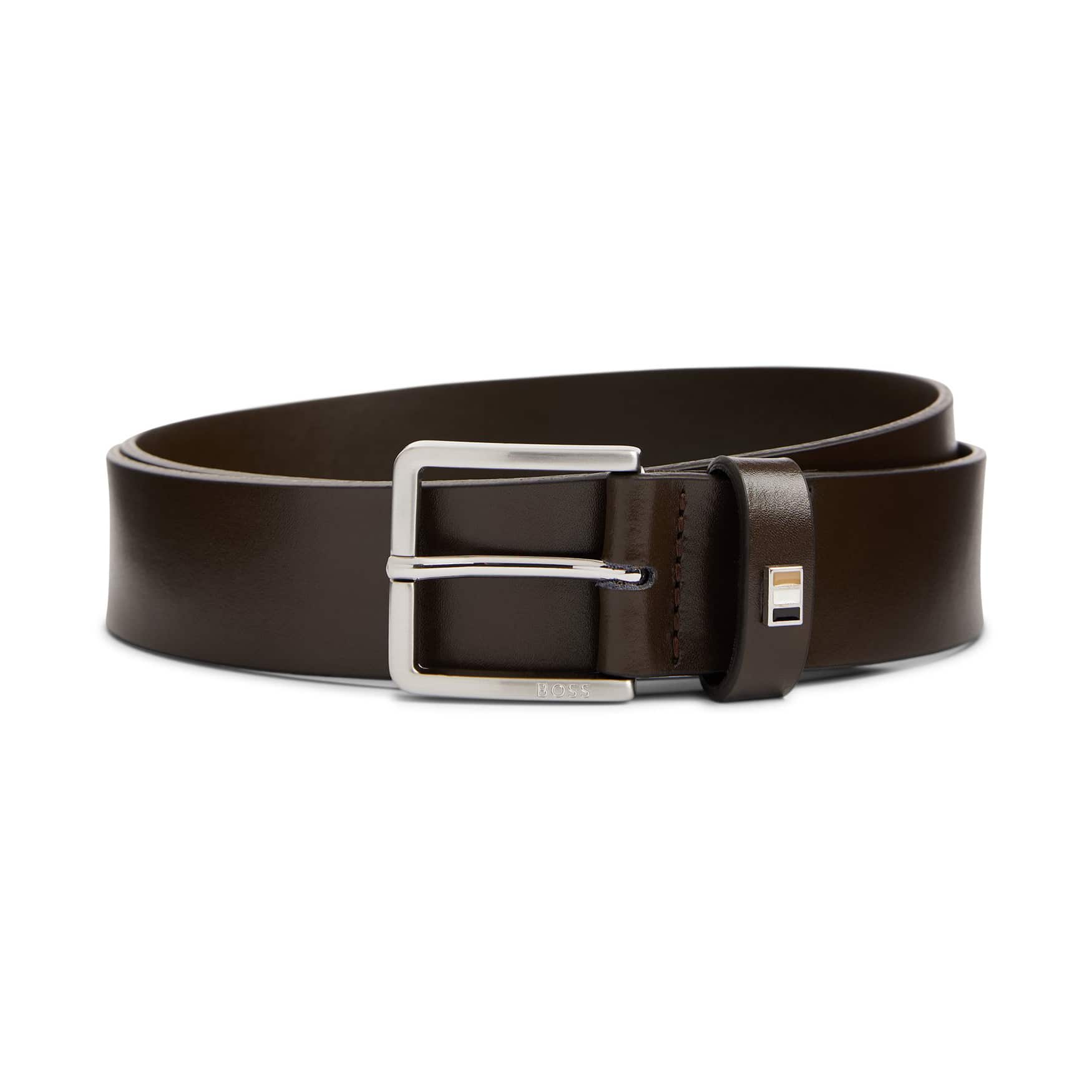 BOSS THER-FLAG SIGNATURE-STRIPE ITALIAN LEATHER BELT