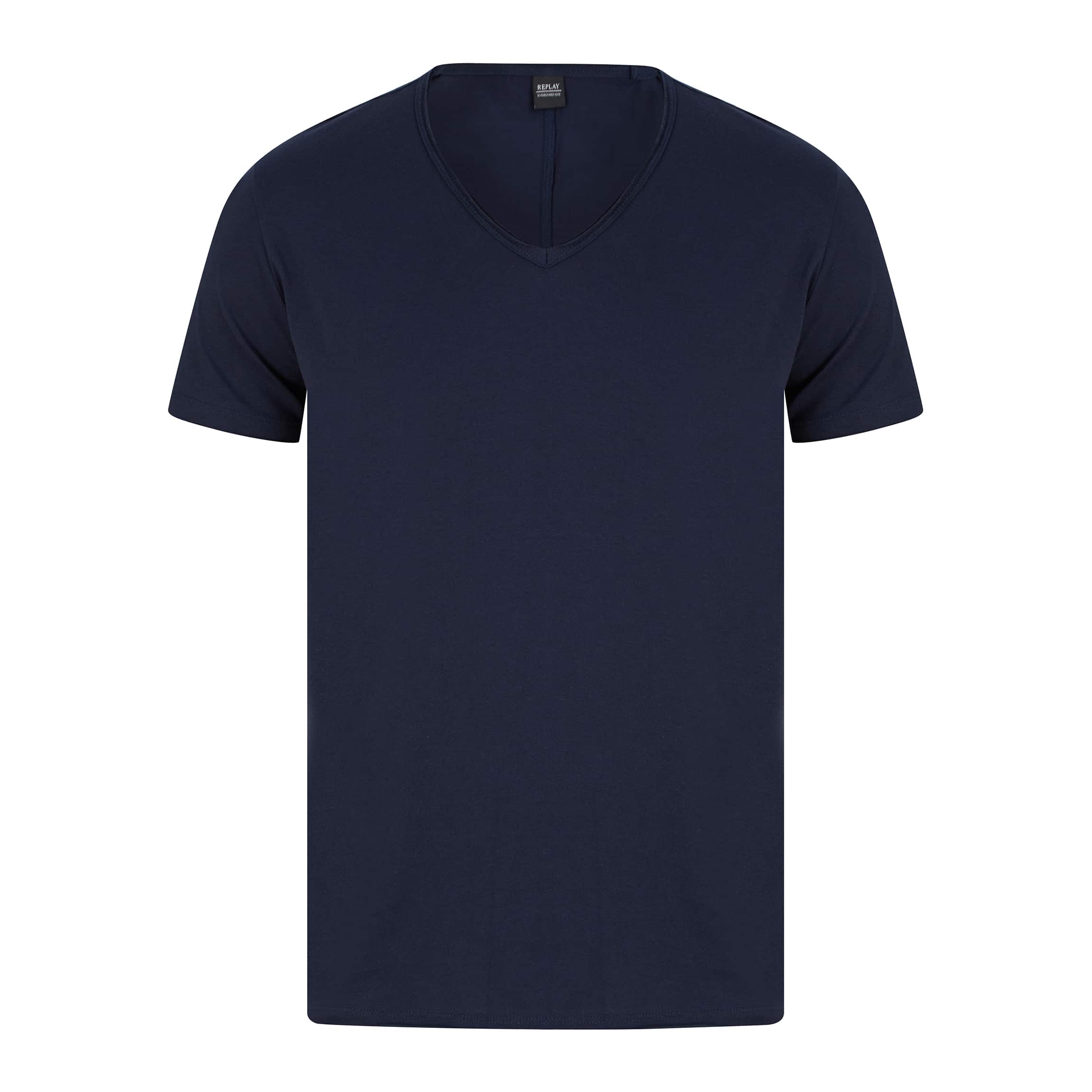 REPLAY RAW CUT V-NECK COTTON T-SHIRT M3591.000.2660 - Navy (576)