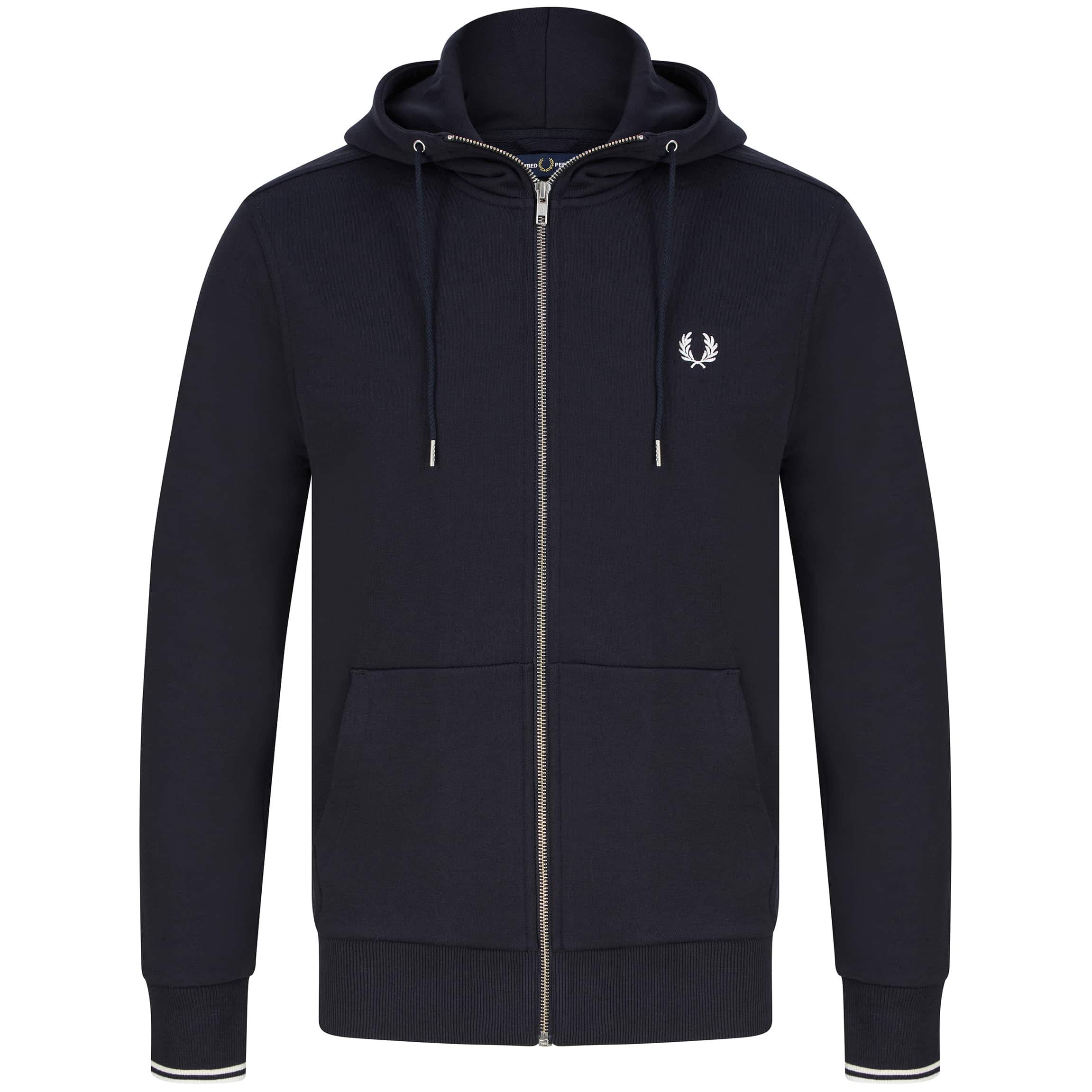 FRED PERRY LOGO BRANDED ZIP HOODY J7536 NAVY