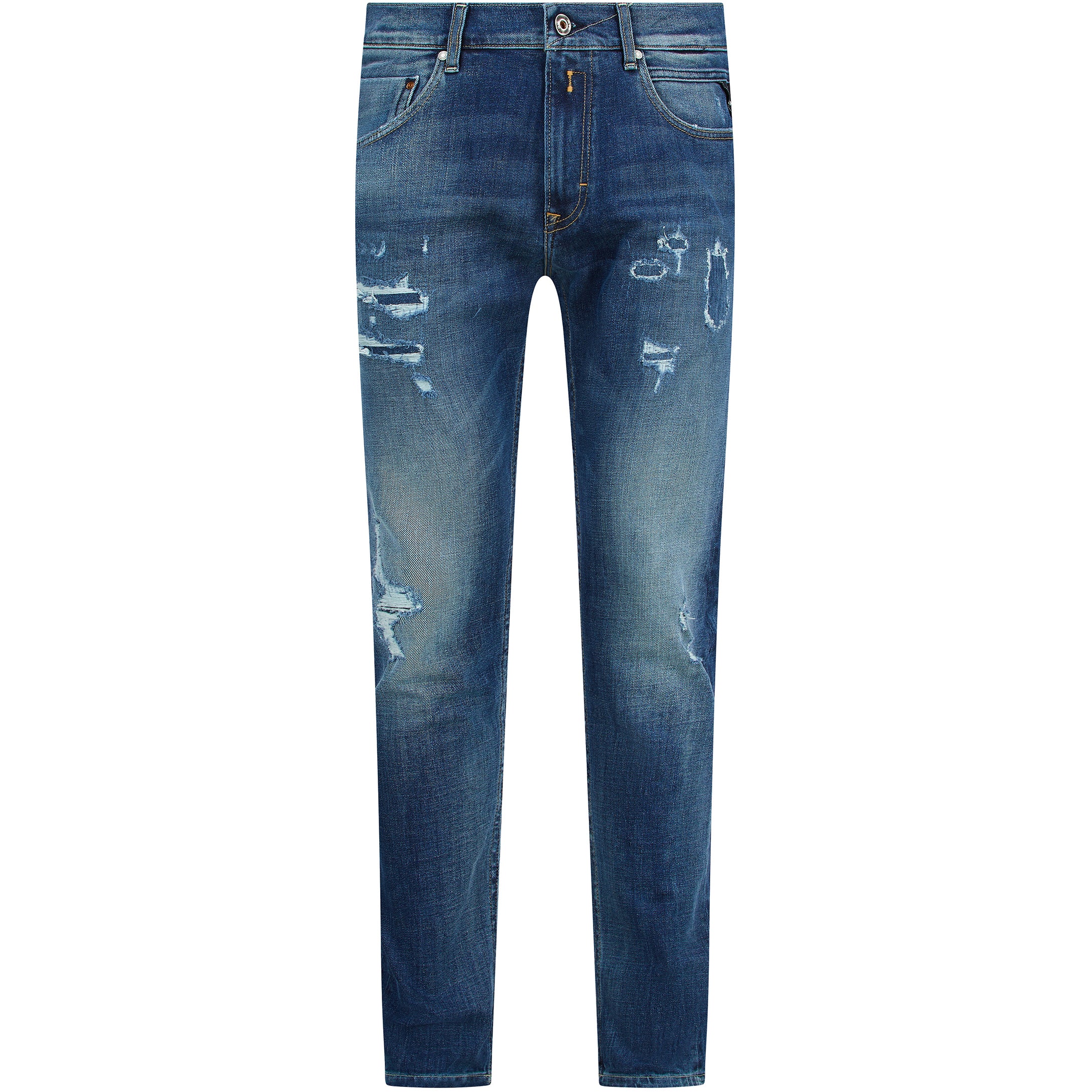 REPLAY MICKYM BROKEN EDGE TAPERED FIT JEANS