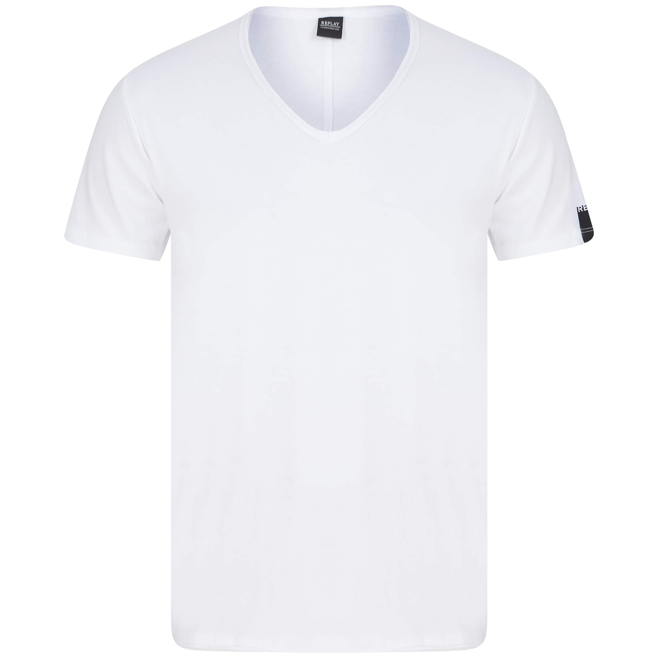 REPLAY RAW CUT V-NECK COTTON T-SHIRT M3591.000.2660 - White (001)