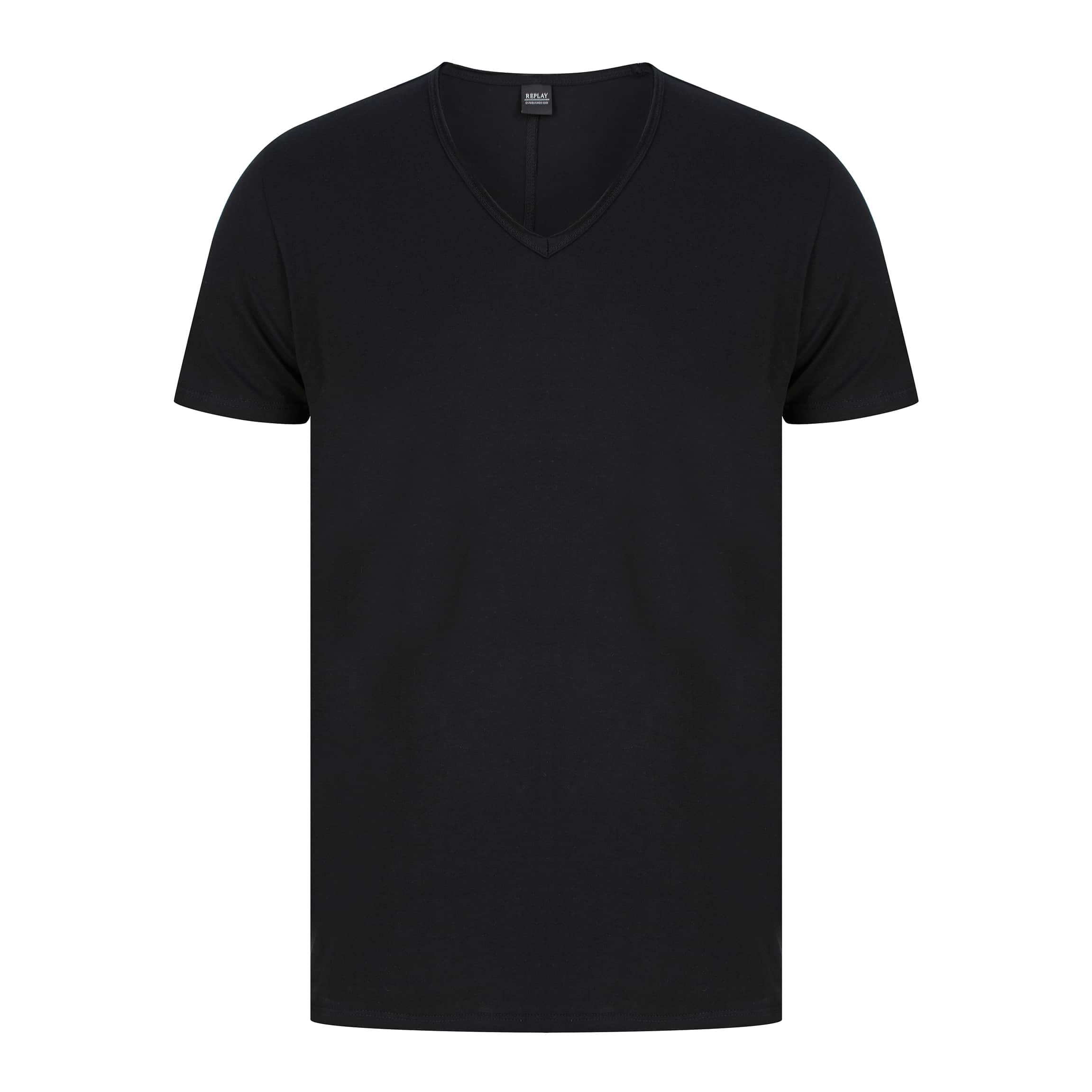 REPLAY RAW CUT V-NECK COTTON T-SHIRT M3591.000.2660 - Black (098)