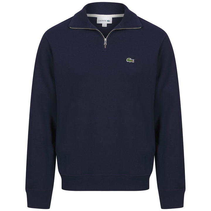 LACOSTE ZIPPERED STAND-UP COLLAR COTTON SWEATSHIRT